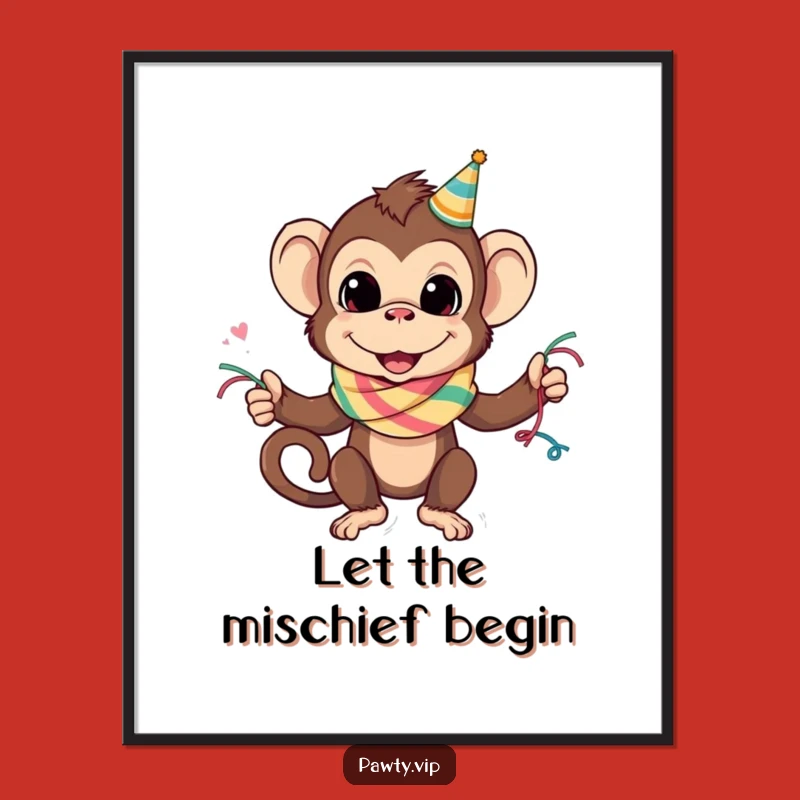 Funny Monkey Party Scarf Poster: Hilarious Wall Art for Pranksters and Party Animals