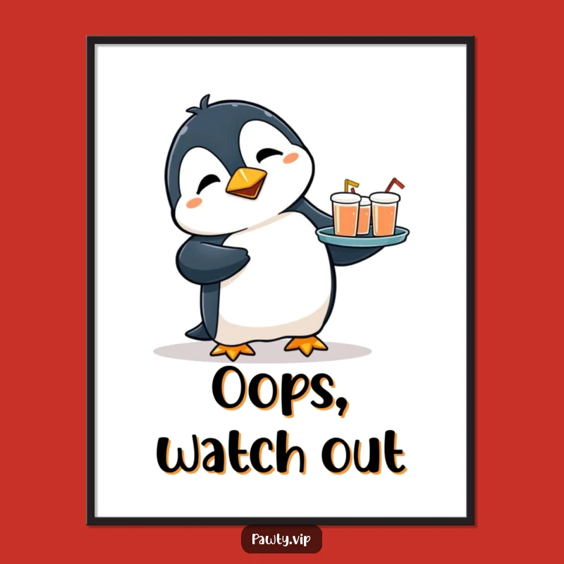 Funny Penguin Art Poster: Flustered Drinks Penguin Decor, Perfect Humorous Wall Art Gift