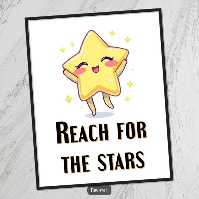 Funny Poster of a sparkly star character winking and doing a little jig, radiating cosmic joy and light.