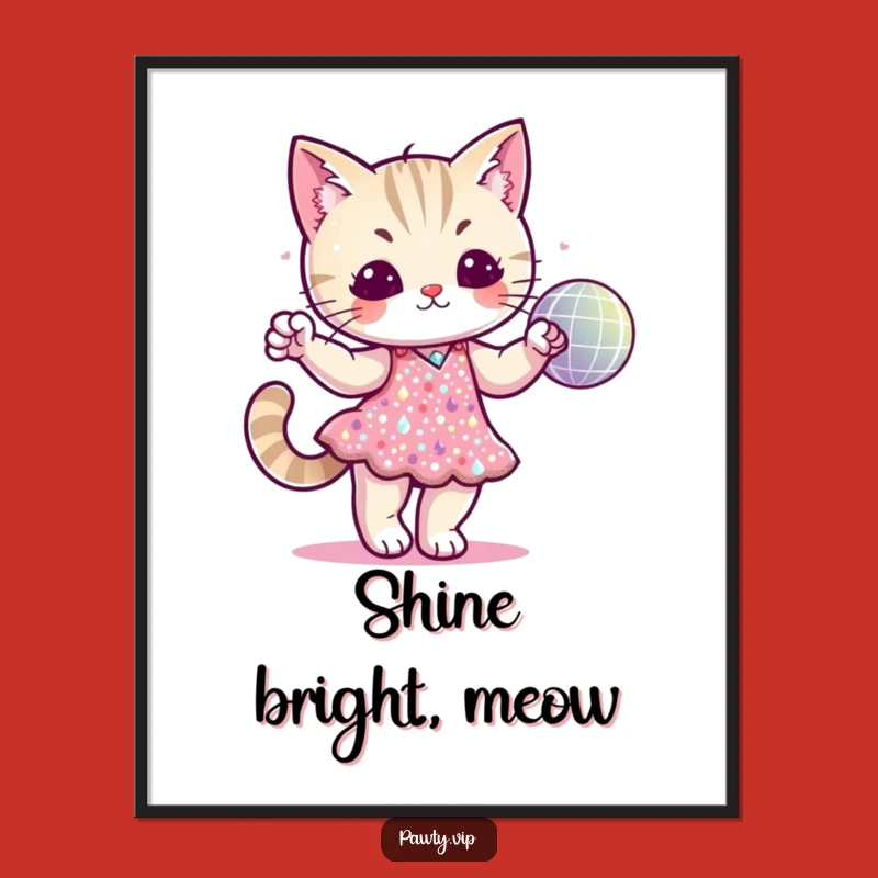 Funny Disco Cat Sequin Dress Poster: Glamorous Feline Art
