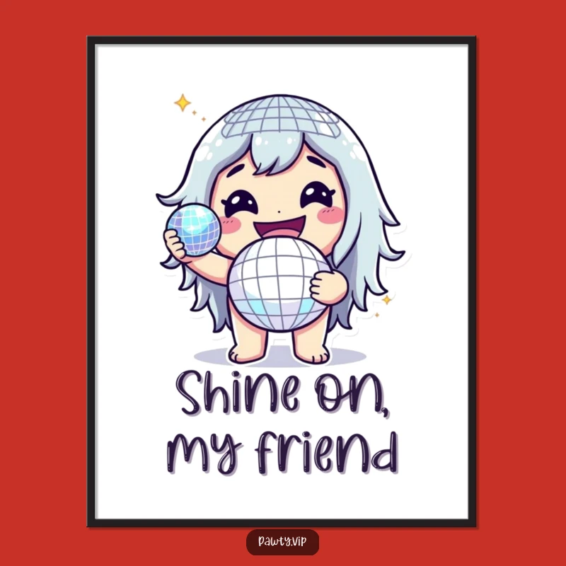 Funny Disco Ball Character Poster: Glitter Art, Cheerful Vibes, Cool Decor, Gift Idea