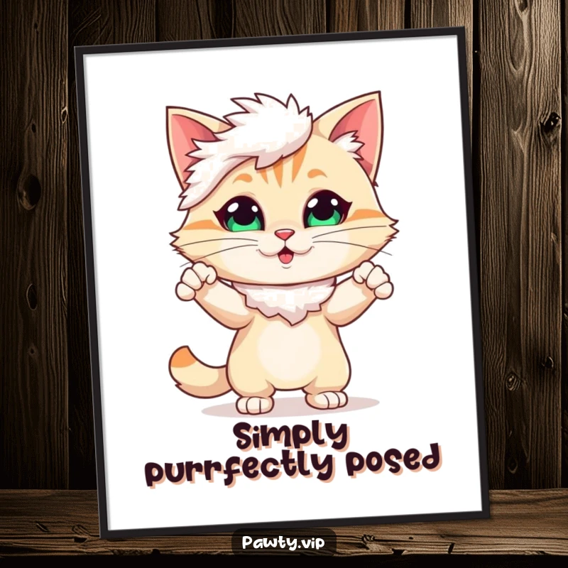 Funny Poster of a cute cat embracing its inner diva, wearing a feather boa and striking a passionate, dramatic pose.