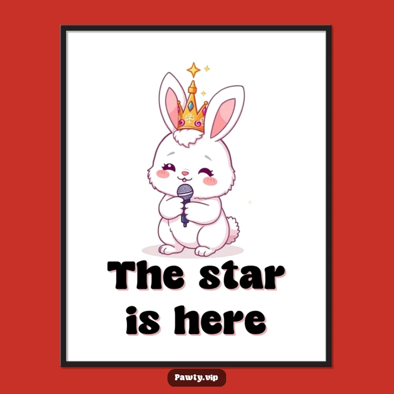 Funny Bunny Rockstar Poster: Sparkly Crown & Mic Art for Music Fans