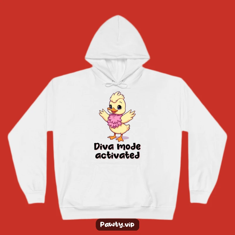 Funny Duck Diva Hoodie, Feather Boa Sweatshirt, Cozy Glam Gift for Her