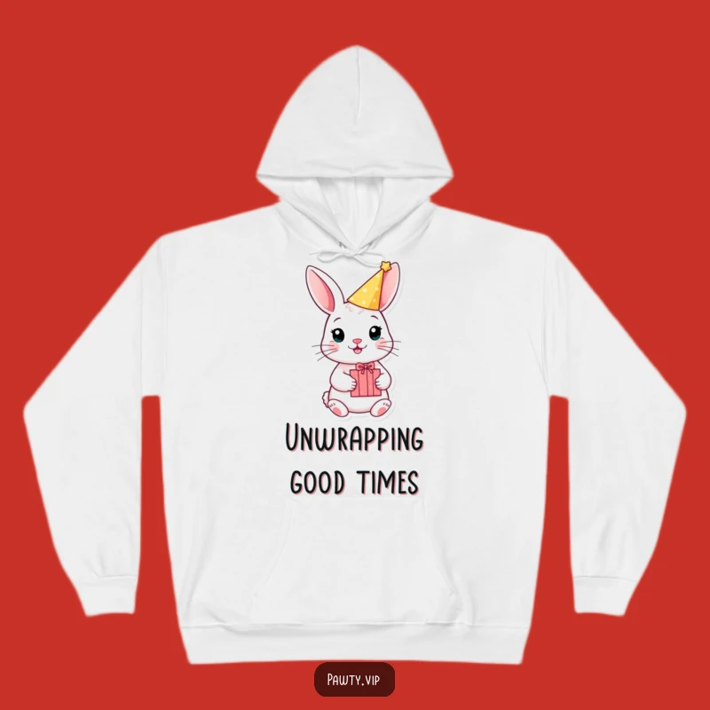 Funny Rabbit Party Hoodie, Gift Box Sweatshirt, Cozy Birthday Comfort, Hilarious Gift