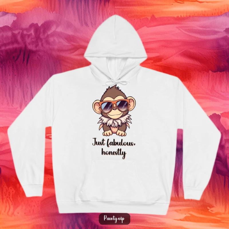 Funny monkey hoodie, a comfortable sweatshirt with a monkey in oversized sunglasses and a boa.