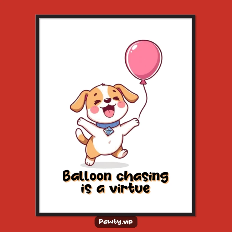 Free Printable Kawaii Dog Wall Art: Funny Jumping Balloon Lover Downloadable Decor