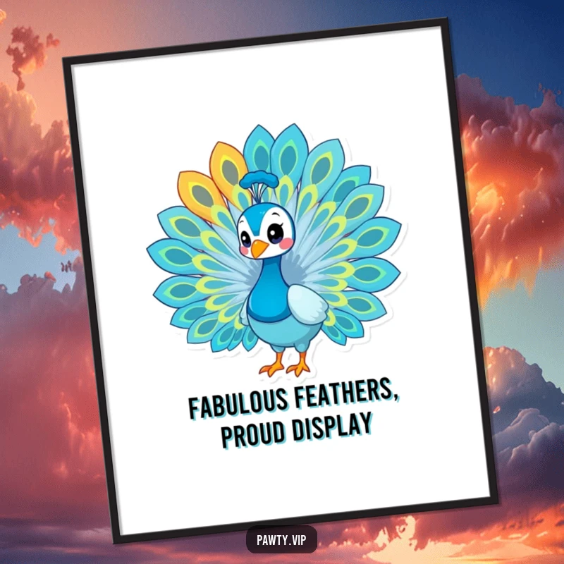 Funny Free Printable Wall Art of a proud peacock fanning its eye-catching, colorful train of feathers, adding a splash of vibrant art.