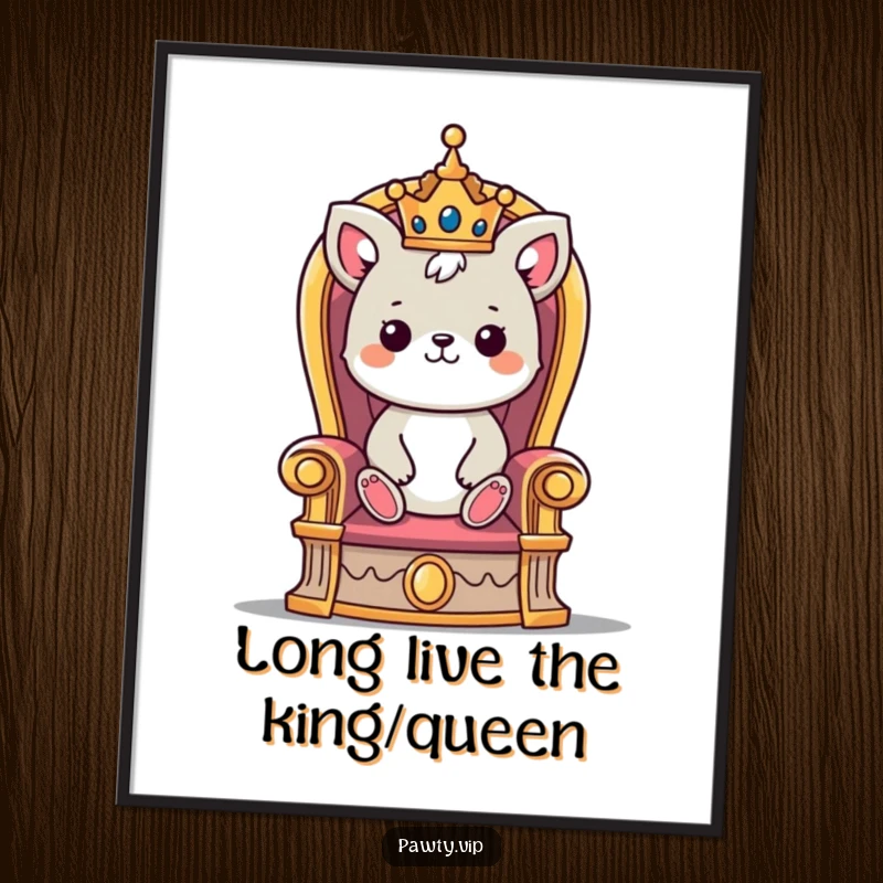 Funny Free Printable Wall Art: Cute crowned animal king sitting regally on a throne, adding a touch of humor to any room.