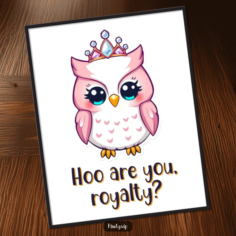 Funny Free Printable Wall Art: A charming owl wearing a glittering jeweled tiara adds a regal and humorous touch to any room.