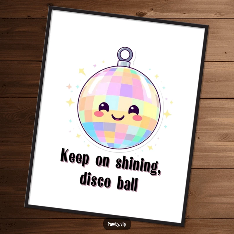 Funny Free Printable Wall Art: A smiling disco ball spinning with colorful lights, creating a festive and fun atmosphere.