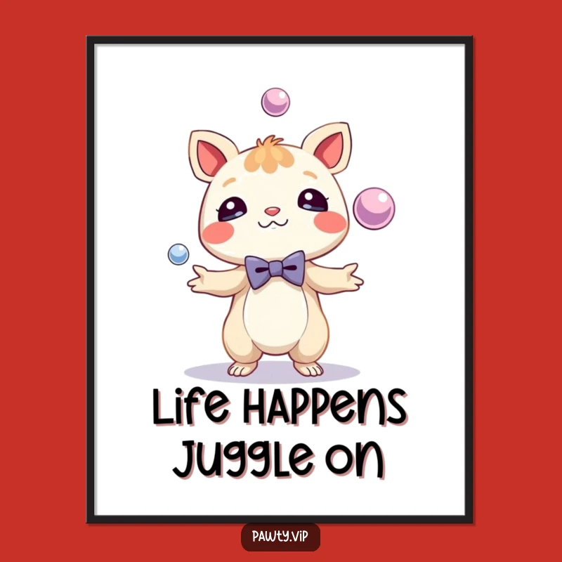 Free Printable Wall Art: Bow Tie Creature Juggling for DIY Playful Home Decor Download