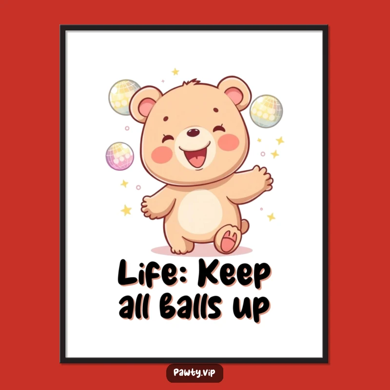 Free Printable Wall Art: Whimsical Disco Bear Juggling for Fun, Downloadable Home Decor