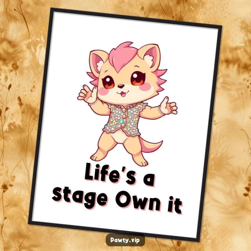 Funny Free Printable Wall Art: Sequin creature in a fabulous, dramatic pose, adding sparkle and humor to any room.