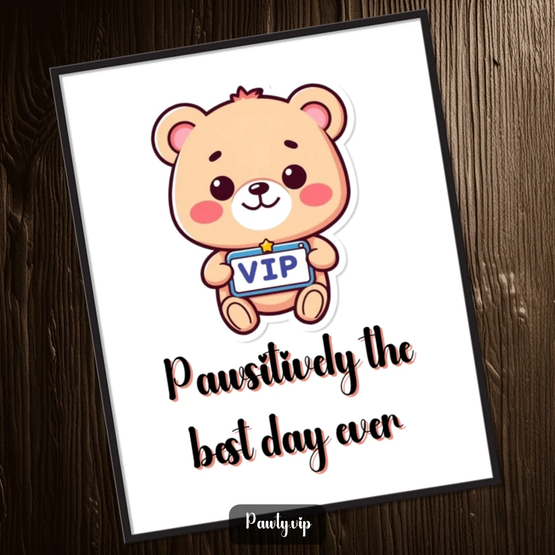 Funny Free Printable Wall Art: A beaming bear rocking a VIP pass, exuding confidence and humor, perfect downloadable decor.