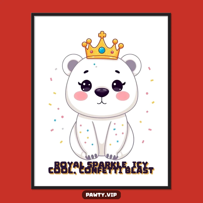 Free Printable Polar Bear Wall Art: Dazzling Crown & Confetti Charm