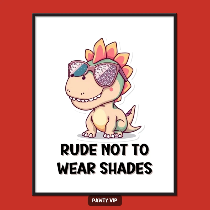 Funny Free Printable Wall Art Dinosaur Sequined Sunglasses Downloadable Decor Gift