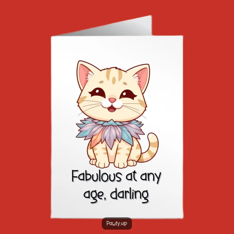 Free Printable Birthday Card: Giggling Cat with Feather Boa, Funny Downloadable Gift