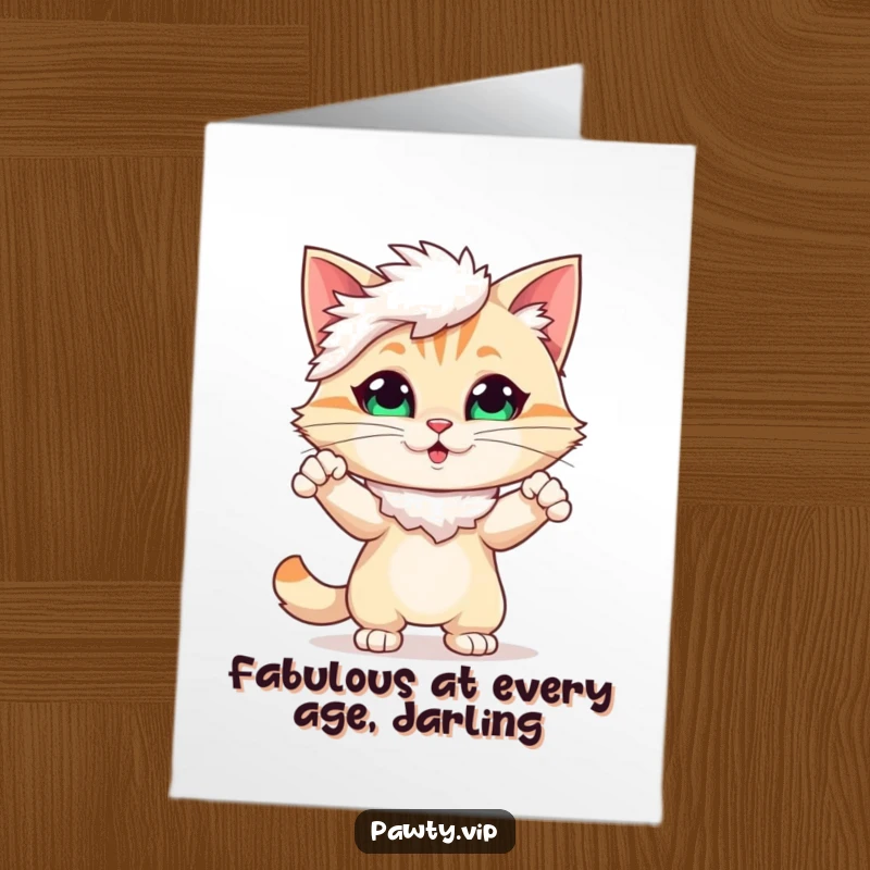 Funny Free Printable Birthday Card: Glamorous cat in a feather boa striking a dramatic pose, ready to celebrate.