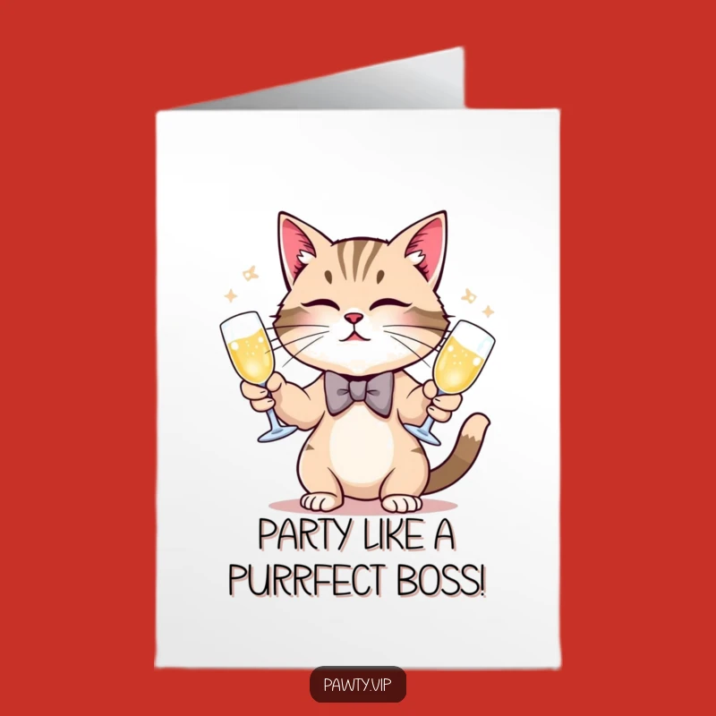 Free Printable Birthday Card: Funny Cat Bow Tie Champagne Downloadable Gift