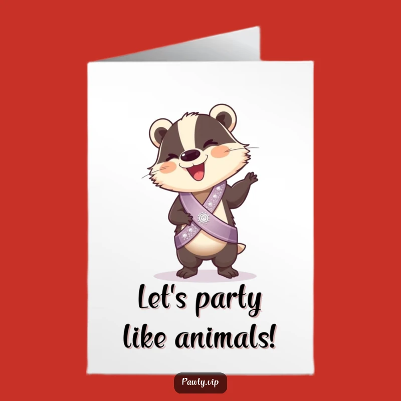 Free Printable Birthday Card: Giggling Badger Dance Party - Funny Downloadable Gift