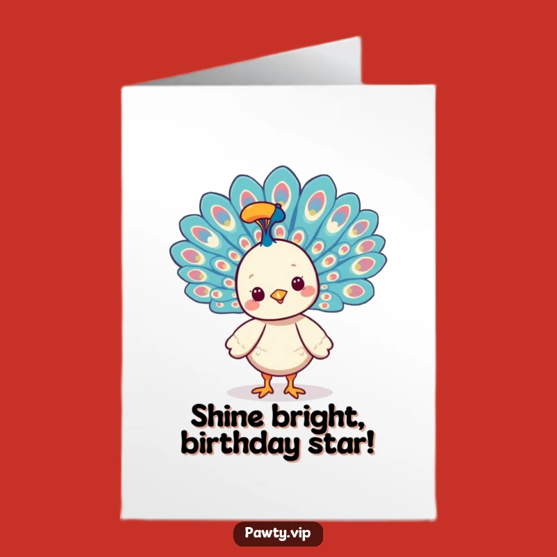 Free Printable Birthday Card: Kawaii Peacock Flaunts Feathers for a Hilarious Downloadable Wish!