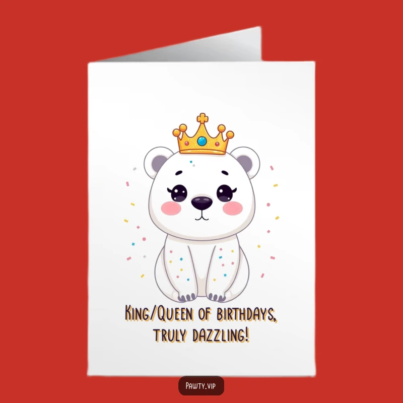 Free Printable Polar Bear Birthday Card: Dazzling Crown & Confetti Fun