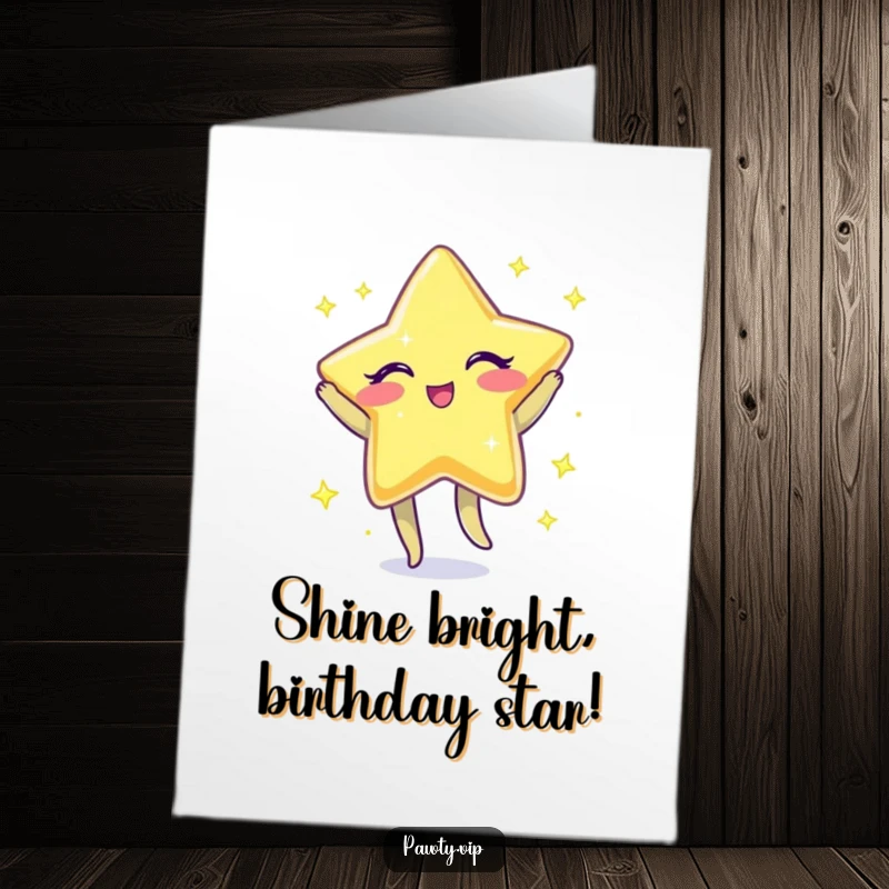 Funny Free Printable Birthday Card: Sparkly star character winking and doing a little jig, spreading birthday cheer with playful energy.