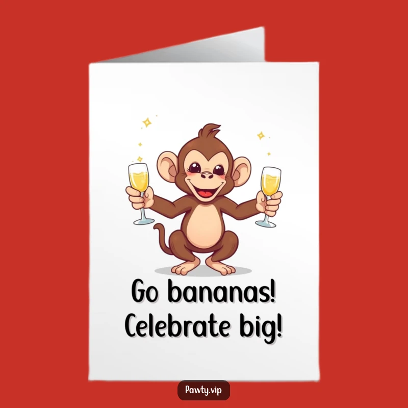Free Printable Monkey Birthday Card: Funny Juggling Champ Downloadable Greeting, Champagne Fun Gift!
