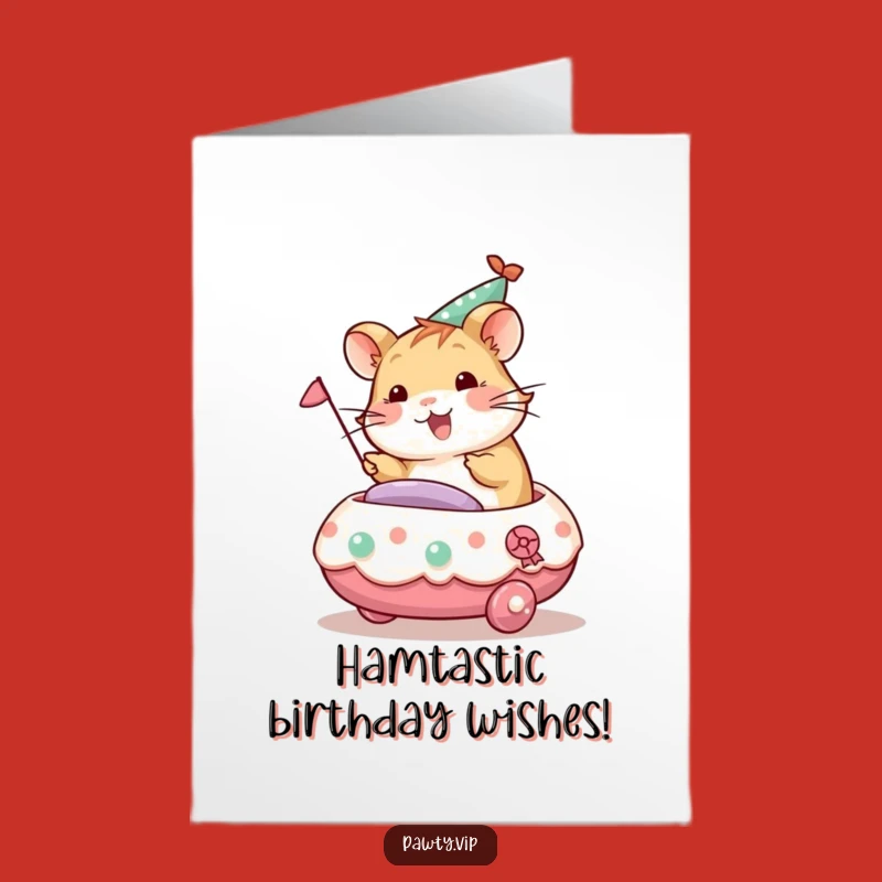 Free Printable Birthday Card: Hamster Party Float Fun - Funny Downloadable Gift!