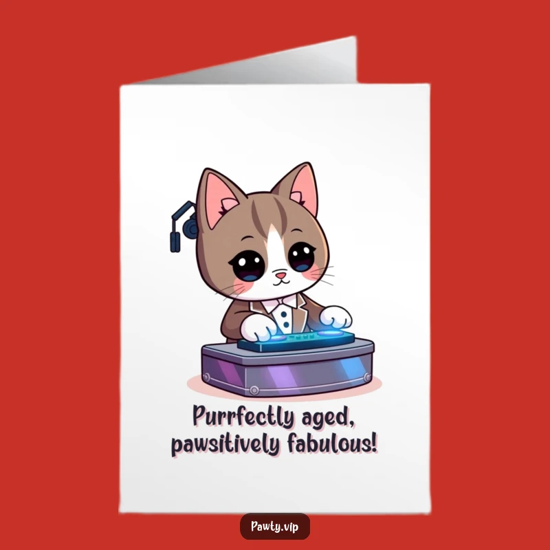 Free Printable Birthday Card: Kawaii DJ Cat Spins Fun Tunes for a Hilarious Downloadable Gift!