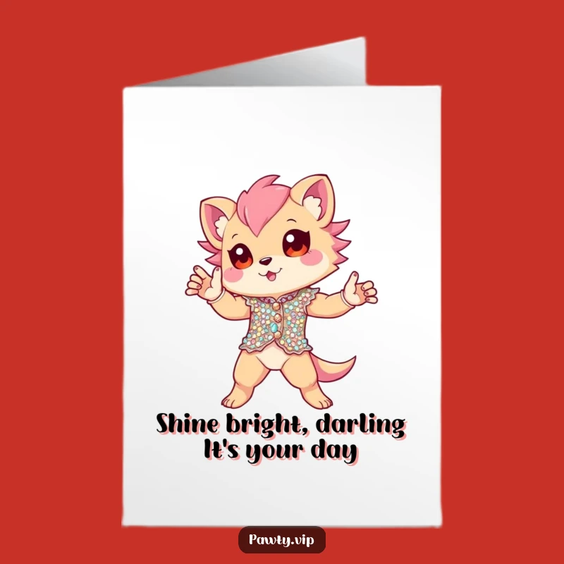 Free Printable Birthday Card: Funny Sequin Creature Dramatic Pose for a Hilarious Downloadable Gift