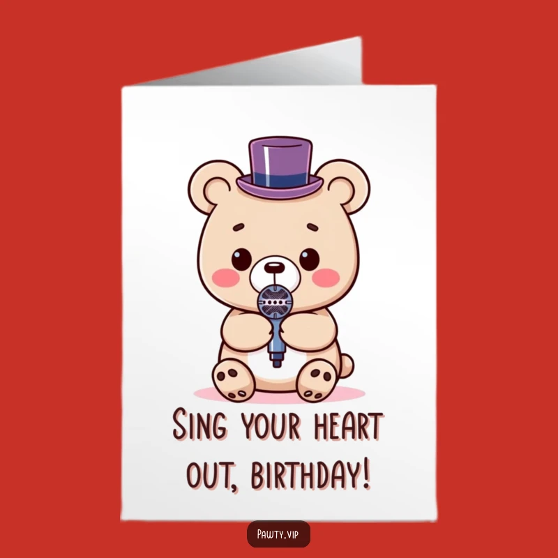 Free Printable Birthday Card: Kawaii Bear Rockstar Microphone!