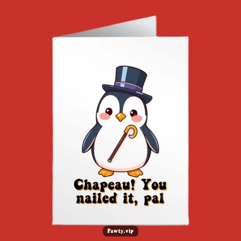 Free Printable Congrats Card: Dapper Penguin, Top Hat & Cane, Funny Downloadable