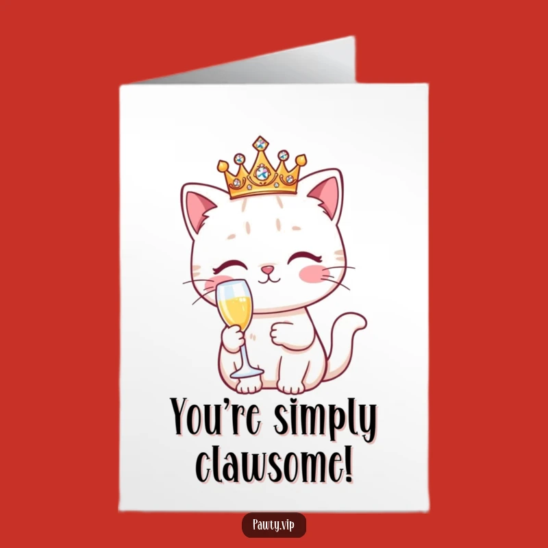 Free Printable Kawaii Cat Congratulations Card: Funny Royal Drinker Downloadable Gift