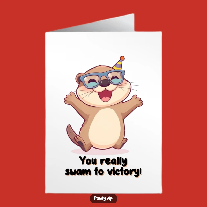 Free Printable Otter Congrats Card: Funny Party Animal Downloadable Greeting, Joyful Glasses Gift!