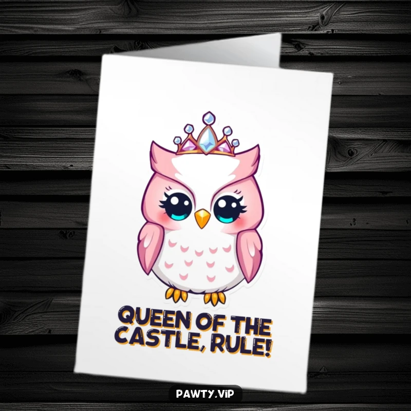 Funny Free Printable Congratulations Card: A delighted owl adorned with a jeweled tiara signifies a triumphant and royal achievement.