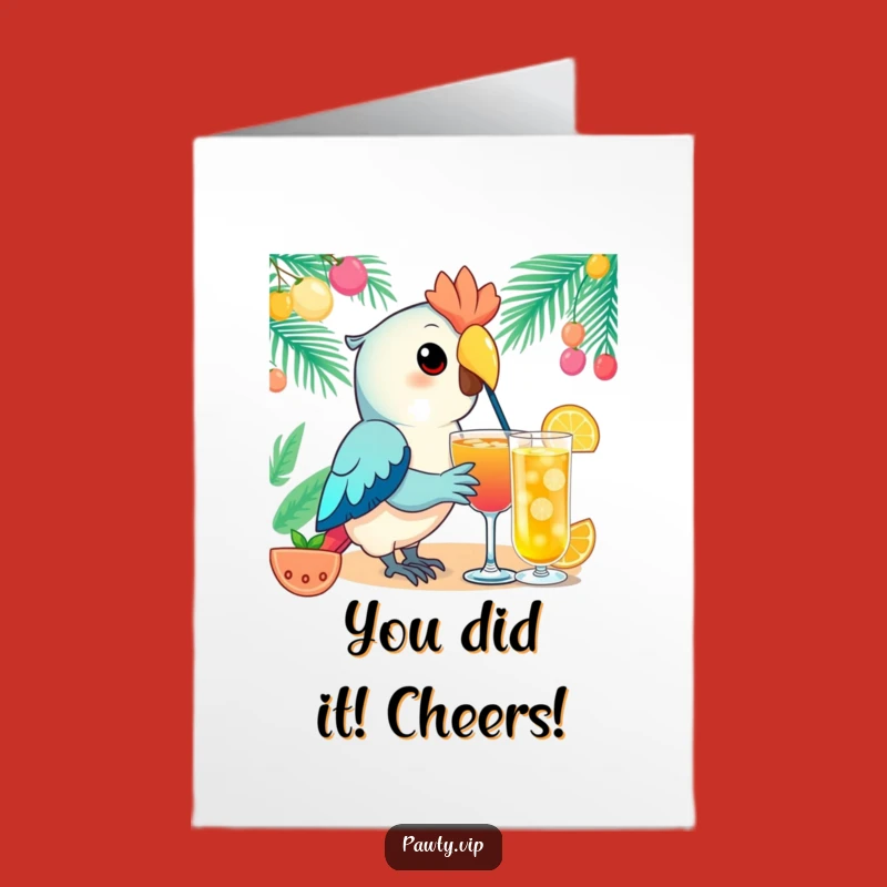 Free Printable Congrats Card Parrot: Funny Kawaii Sip, Perfect Downloadable Gift