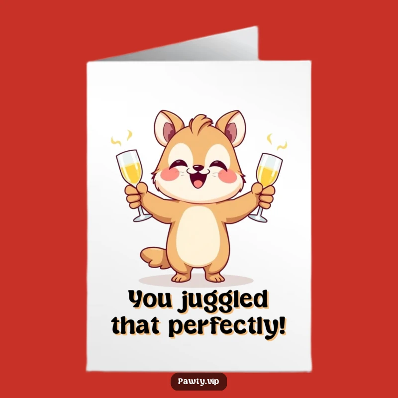Free Printable Congrats Card: Juggling Animal Celebration - Hilarious Downloadable Gift