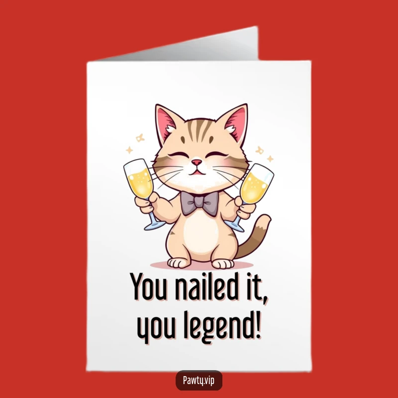 Free Printable Congrats Card: Juggling Cat Champagne Downloadable Gift