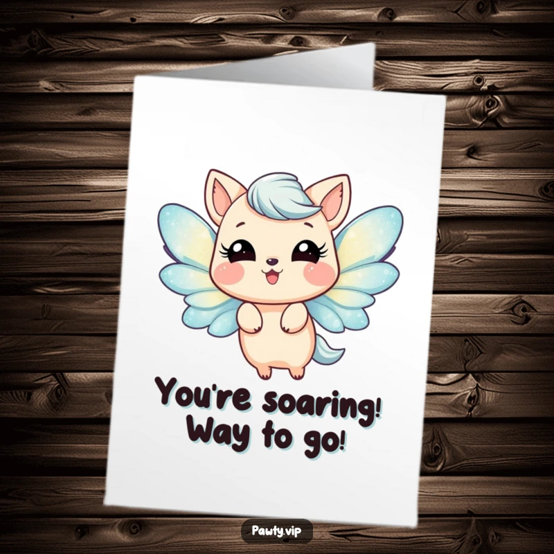 Funny Free Printable Congratulations Card: An animal with radiant glitter wings joyfully fluttering to celebrate success.