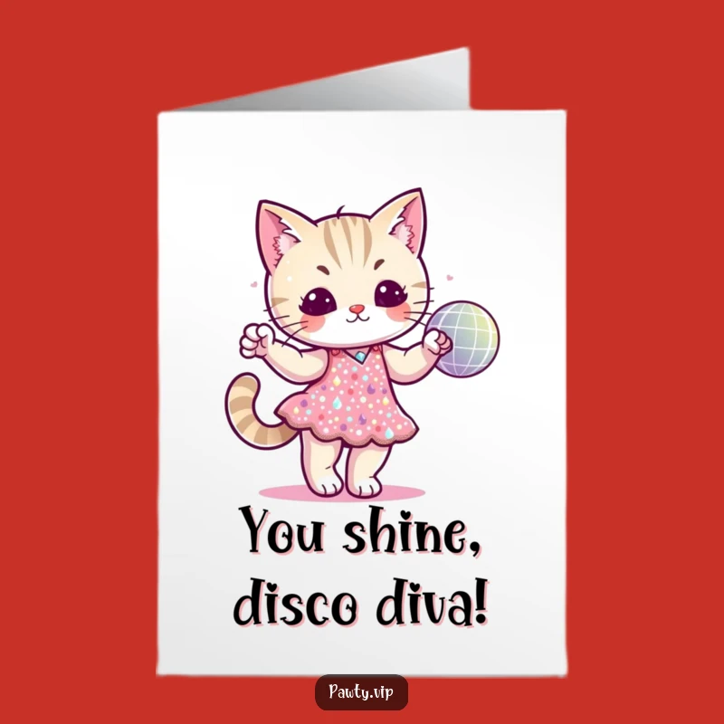 Free Printable Disco Cat Congratulations Card - Shimmering Success, Funny Downloadable Greeting!