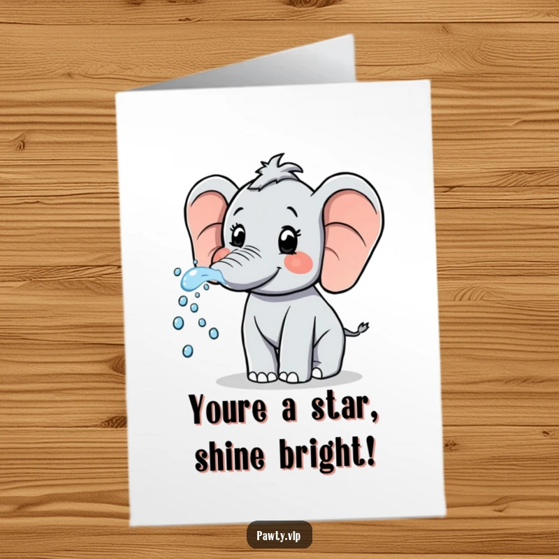 Funny Free Printable Congratulations Card: An elephant gleefully sprays sparkling water, celebrating a grand achievement with joy.