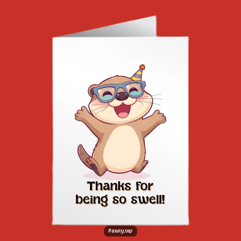 Free Printable Otter Thank You Card: Funny Party Animal Downloadable Greeting, Joyful Glasses Gift!