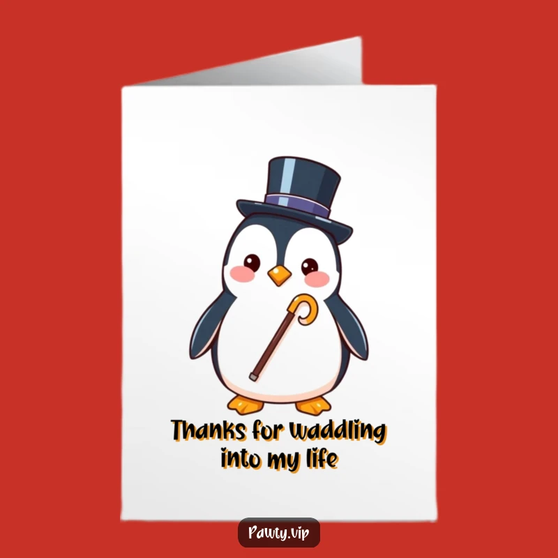 Free Printable Thank You Card: Dapper Penguin, Top Hat & Cane, Funny Download