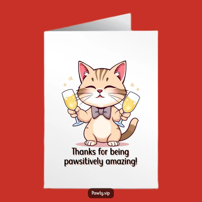 Free Printable Thank You Card: Elegant Cat Bow Tie Champagne Downloadable Gift
