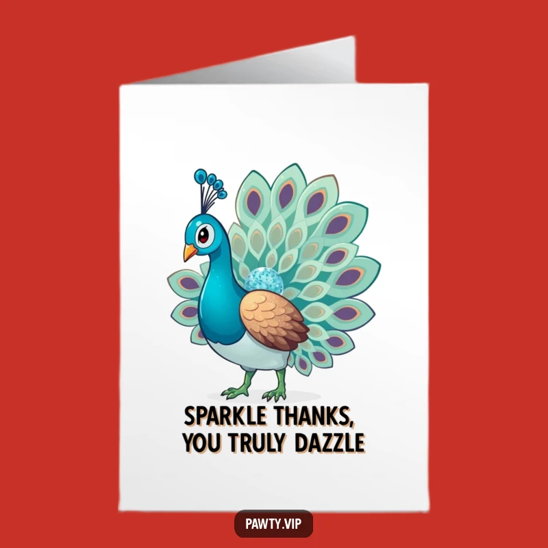Free Printable Thank You Card: Glitter Peacock Radiates Gratitude Funny Downloadable Gift