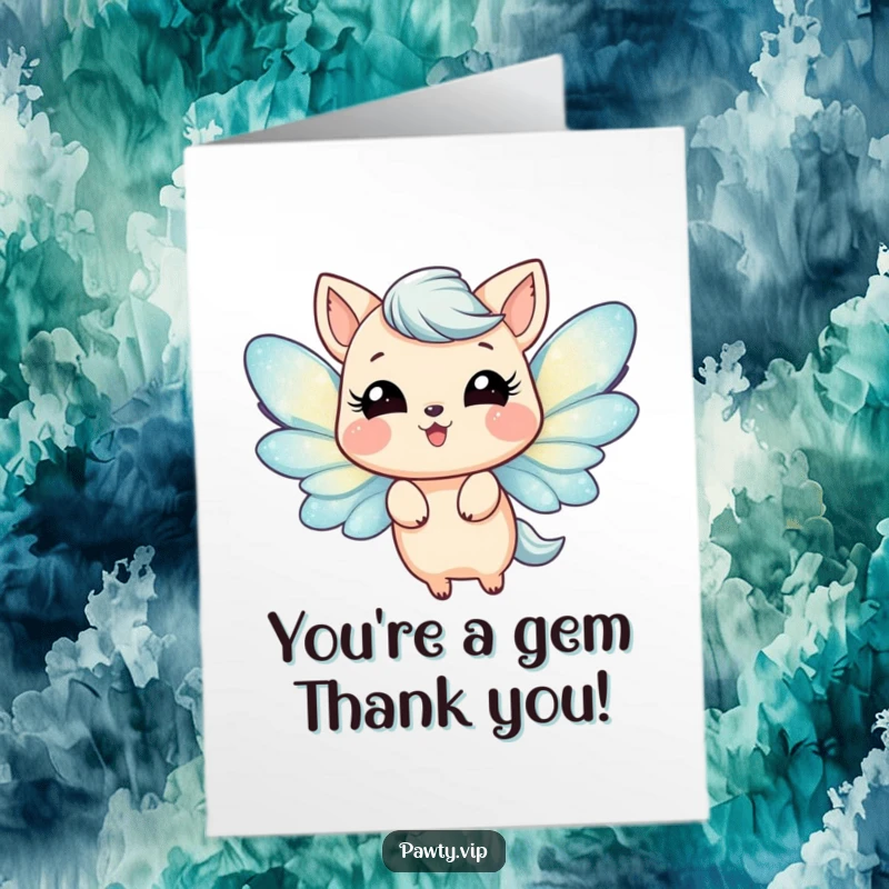 Funny Free Printable Thank You Card: An animal with dazzling glitter wings fluttering joyfully to express heartfelt thanks.