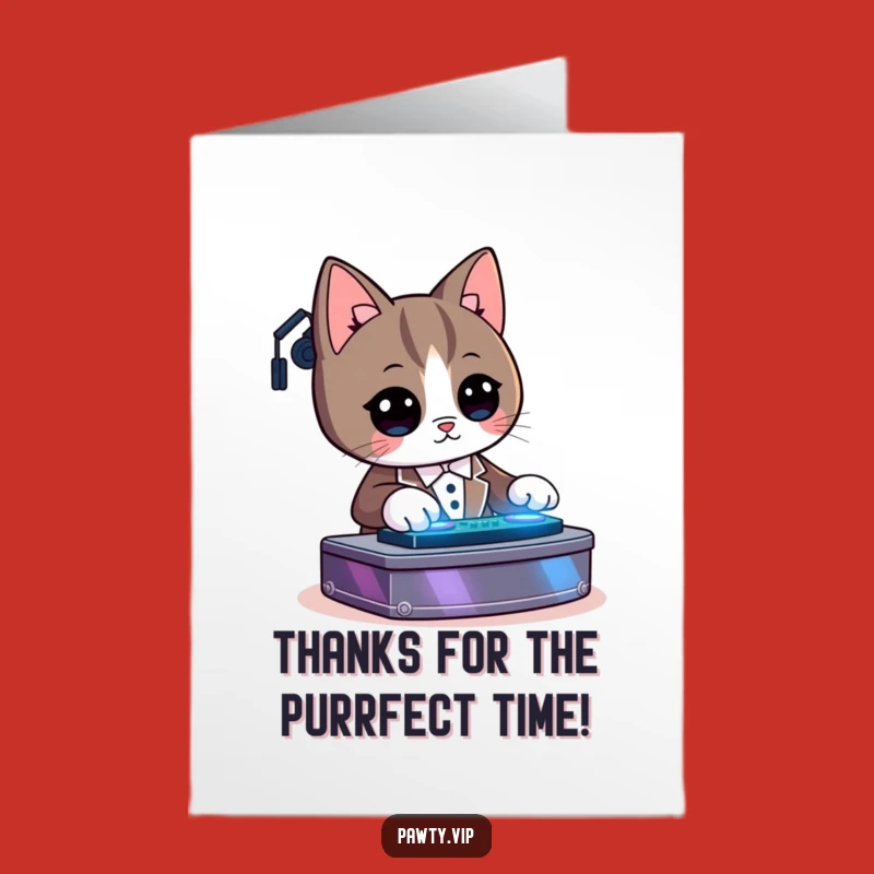 Free Printable Thank You Card: Kawaii DJ Cat Drops the Beat for Your Gratitude Downloadable!