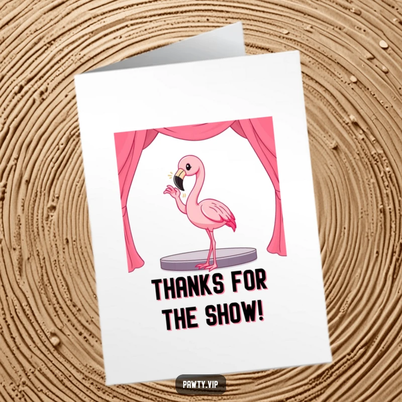 Funny Free Printable Thank You Card: Kawaii flamingo striking a perfectly dramatic pose, expressing gratitude with flair.